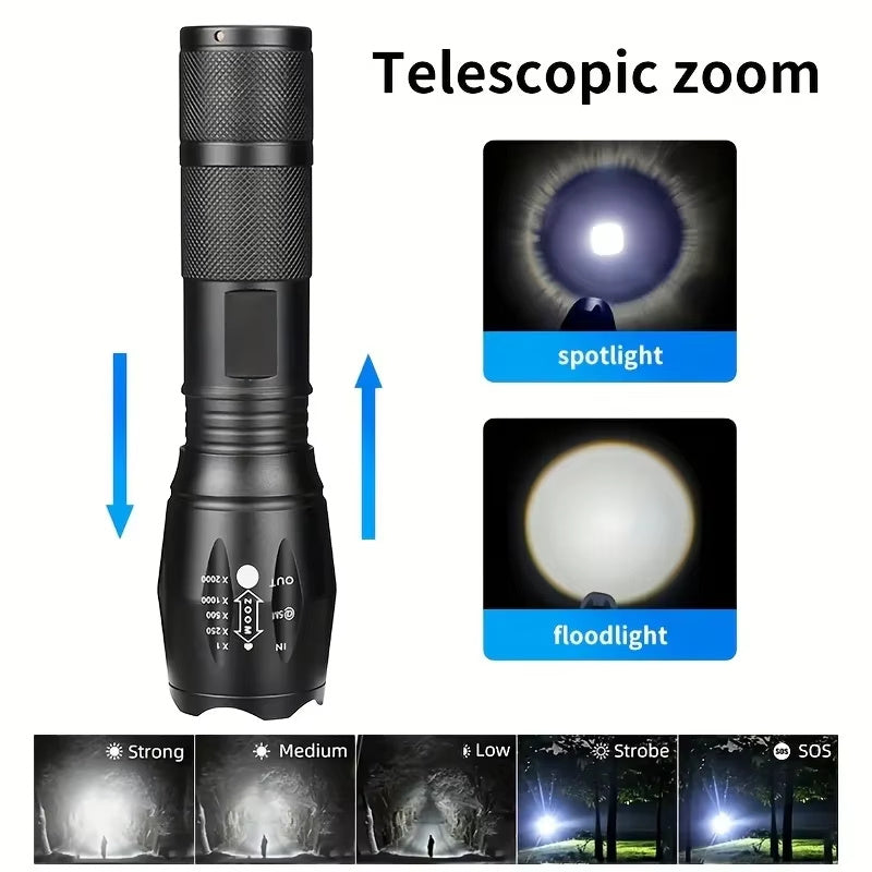 High Power LED Tactical Flashlight 5-Mode Light Zoom Waterproof Portable Torch For Camping