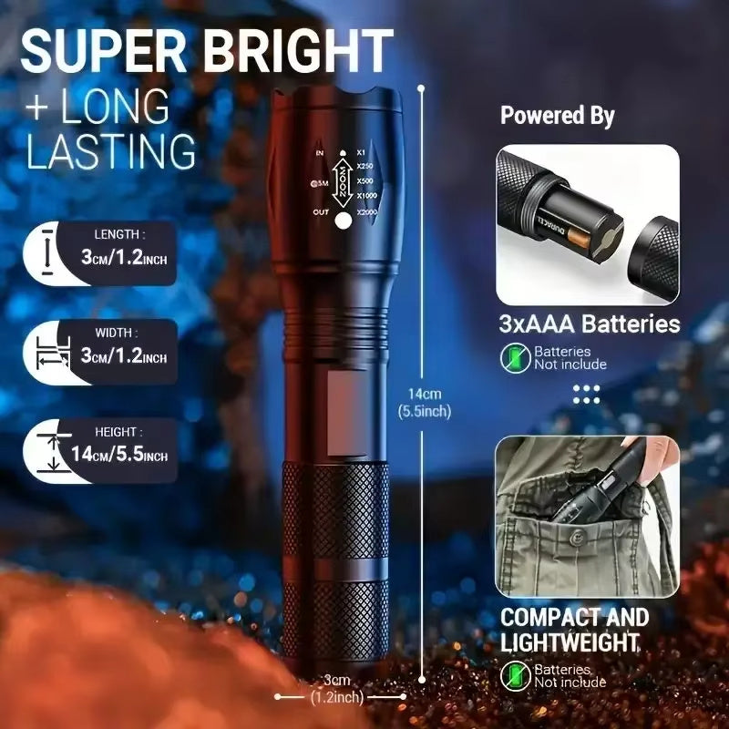High Power LED Tactical Flashlight 5-Mode Light Zoom Waterproof Portable Torch For Camping