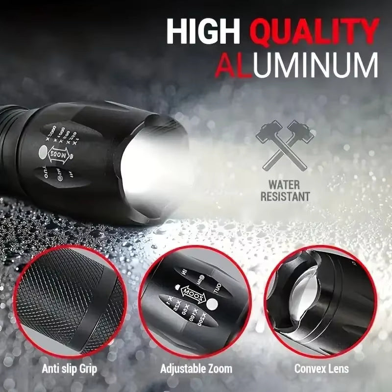 High Power LED Tactical Flashlight 5-Mode Light Zoom Waterproof Portable Torch For Camping