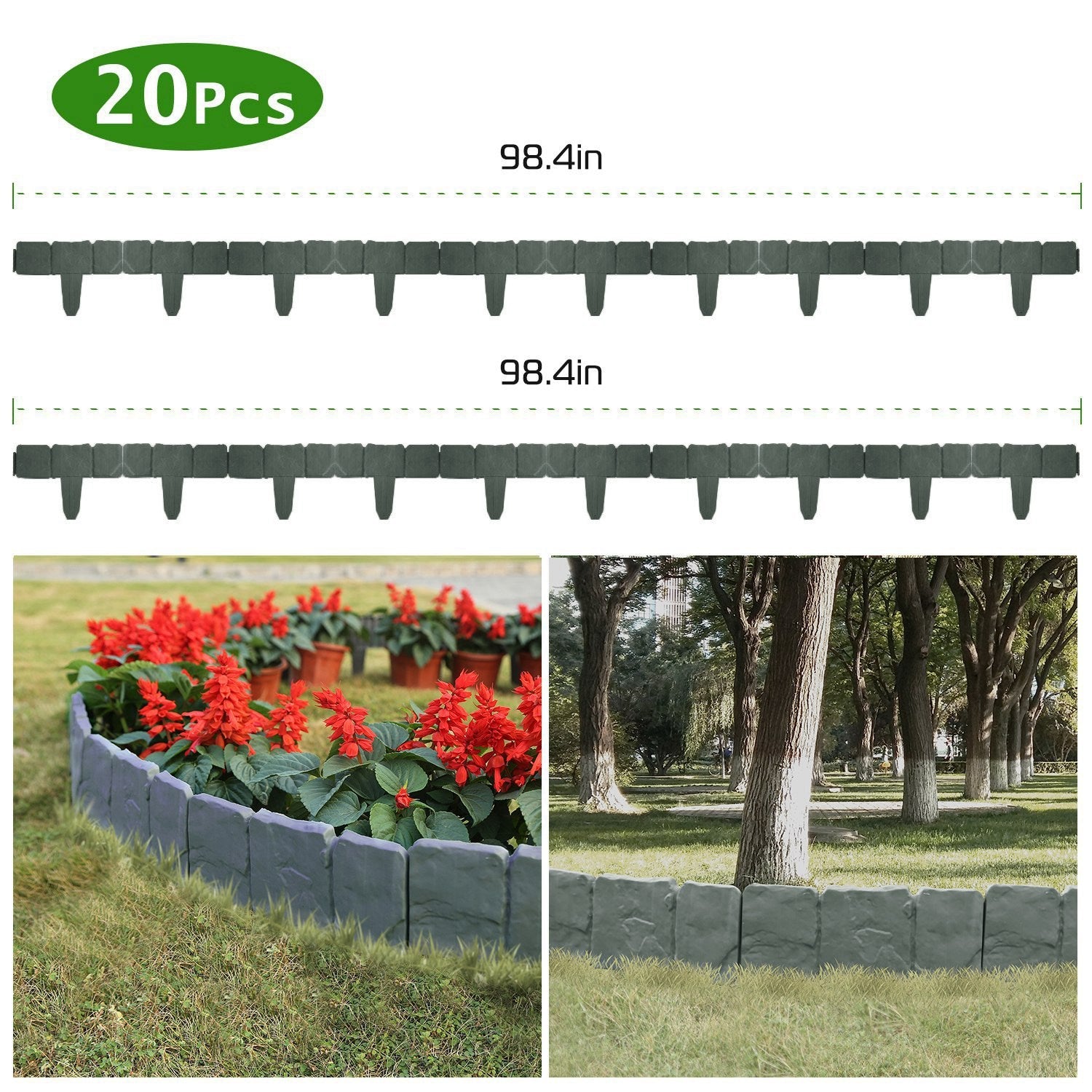 20 PCS Garden Edging Border & Imitation Stone Effect Garden Lawn Border