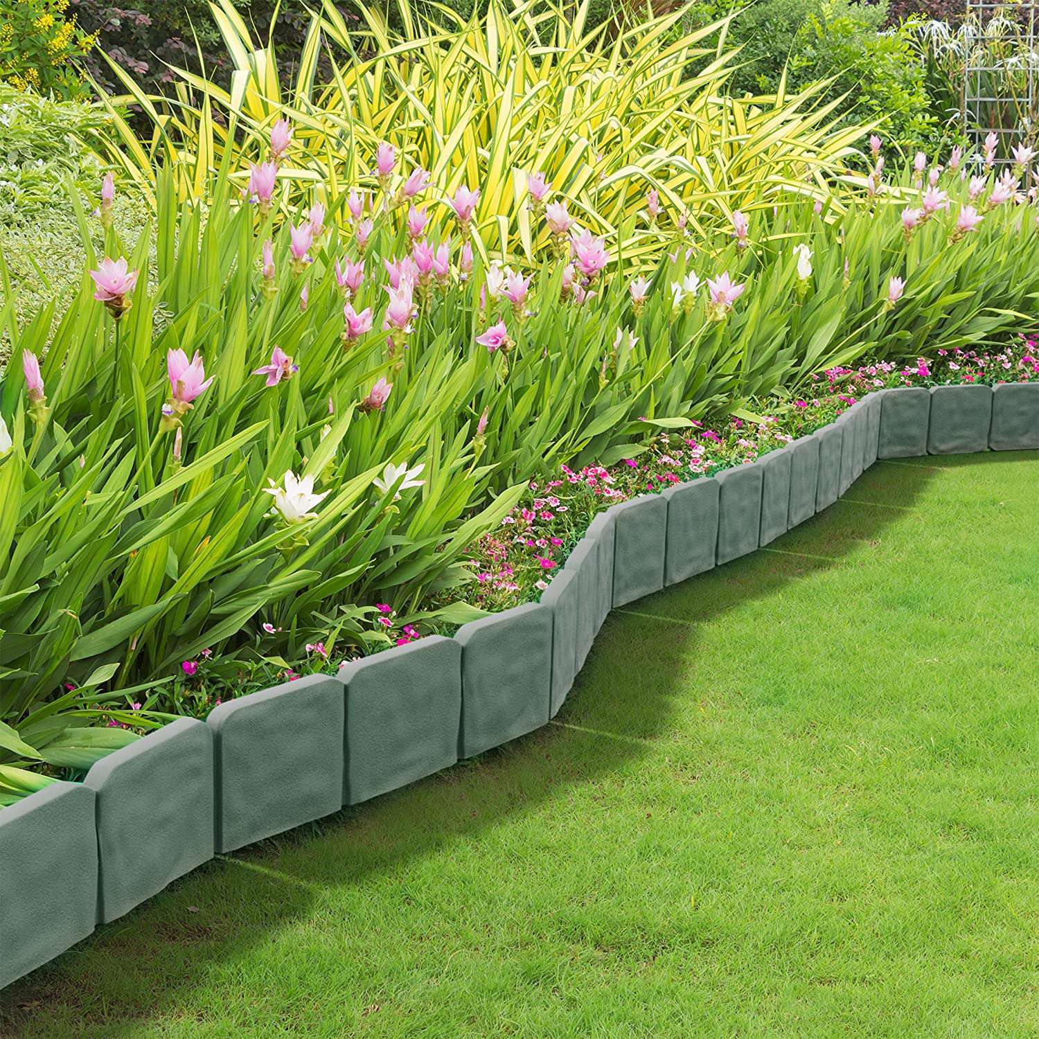 20 PCS Garden Edging Border & Imitation Stone Effect Garden Lawn Border