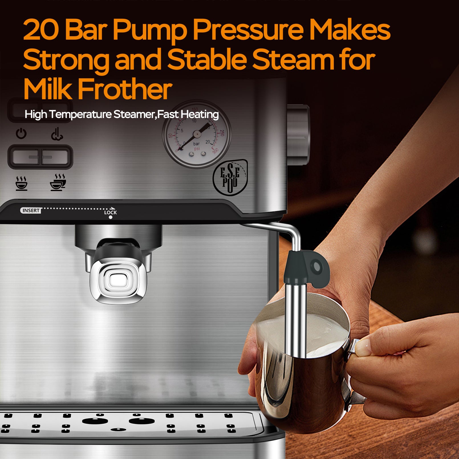 Professional Espresso Machine With Milk Frother, Visual Display Of Pressure, Removable Water Tank For Cappuccino, Latte, Machiato For Home Barista