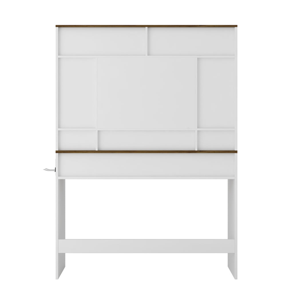 Farmhouse Dressing Table Makeup Table, Wide Dressing Table With Lighted Mirror And Makeup Drawer, Large Modern Dressing Table Set With Hair Dryer Holder For Bedroom, White