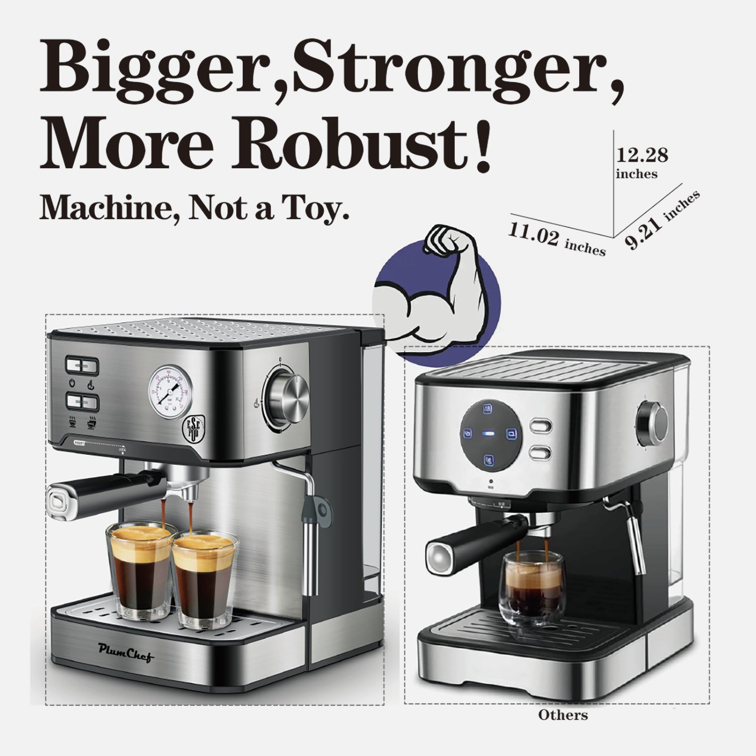 Professional Espresso Machine With Milk Frother, Visual Display Of Pressure, Removable Water Tank For Cappuccino, Latte, Machiato For Home Barista