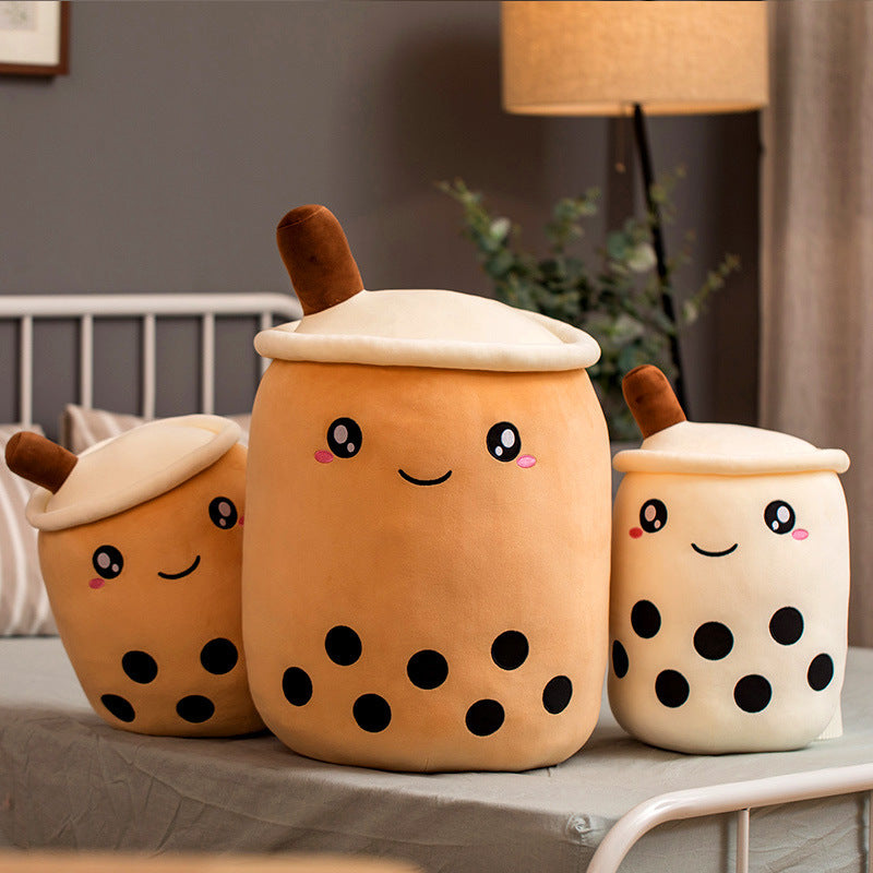 Cute Fruit Drink Plush Stuffed Soft Strawberry Milk Tea Plush Baba Tea Cup Toy Bubble Tea Pillow Cushion Kids Gift