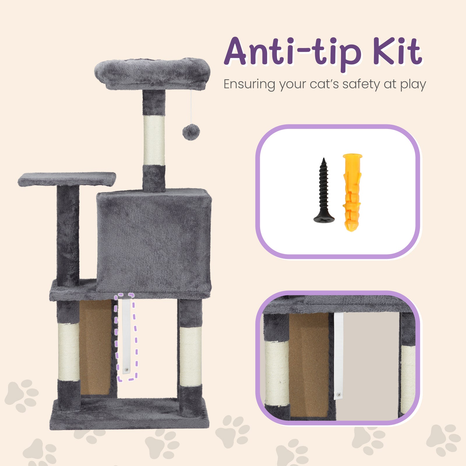 47inch, Dark Grey, Cat Scratcher, Trapezoidal Cat House, Cat Climbing Frame