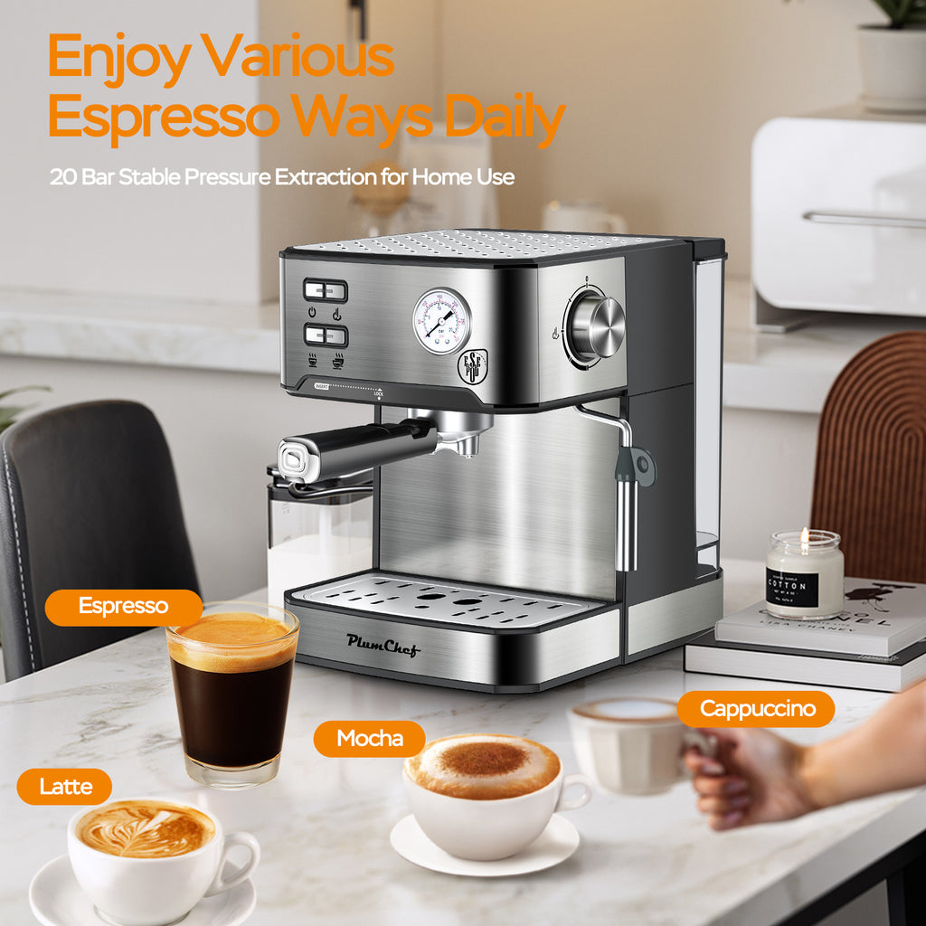Professional Espresso Machine With Milk Frother, Visual Display Of Pressure, Removable Water Tank For Cappuccino, Latte, Machiato For Home Barista