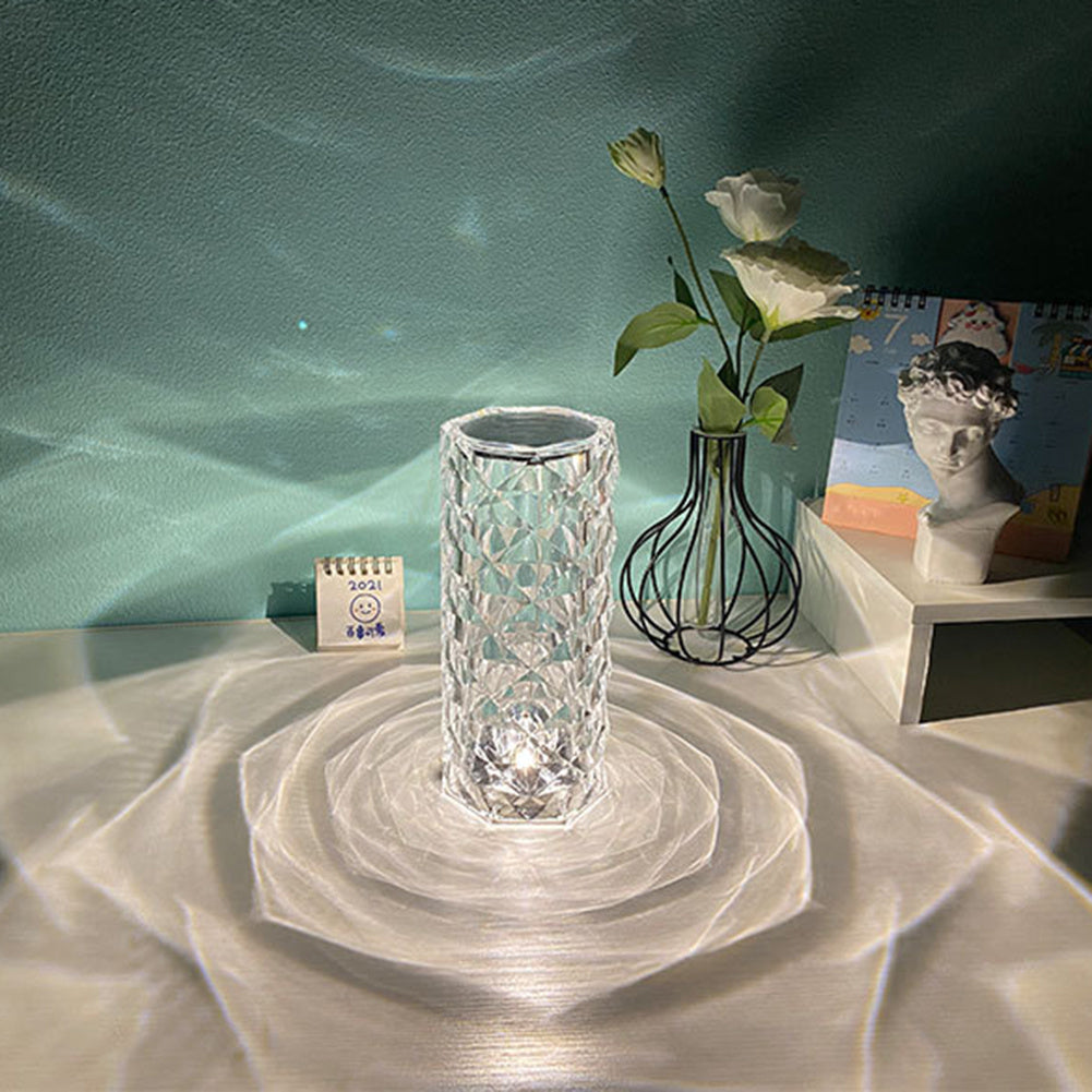 USB Table Lamps Bedroom Touch Dimming Atmosphere Diamond Night Light Rose Projector Lamp Decor