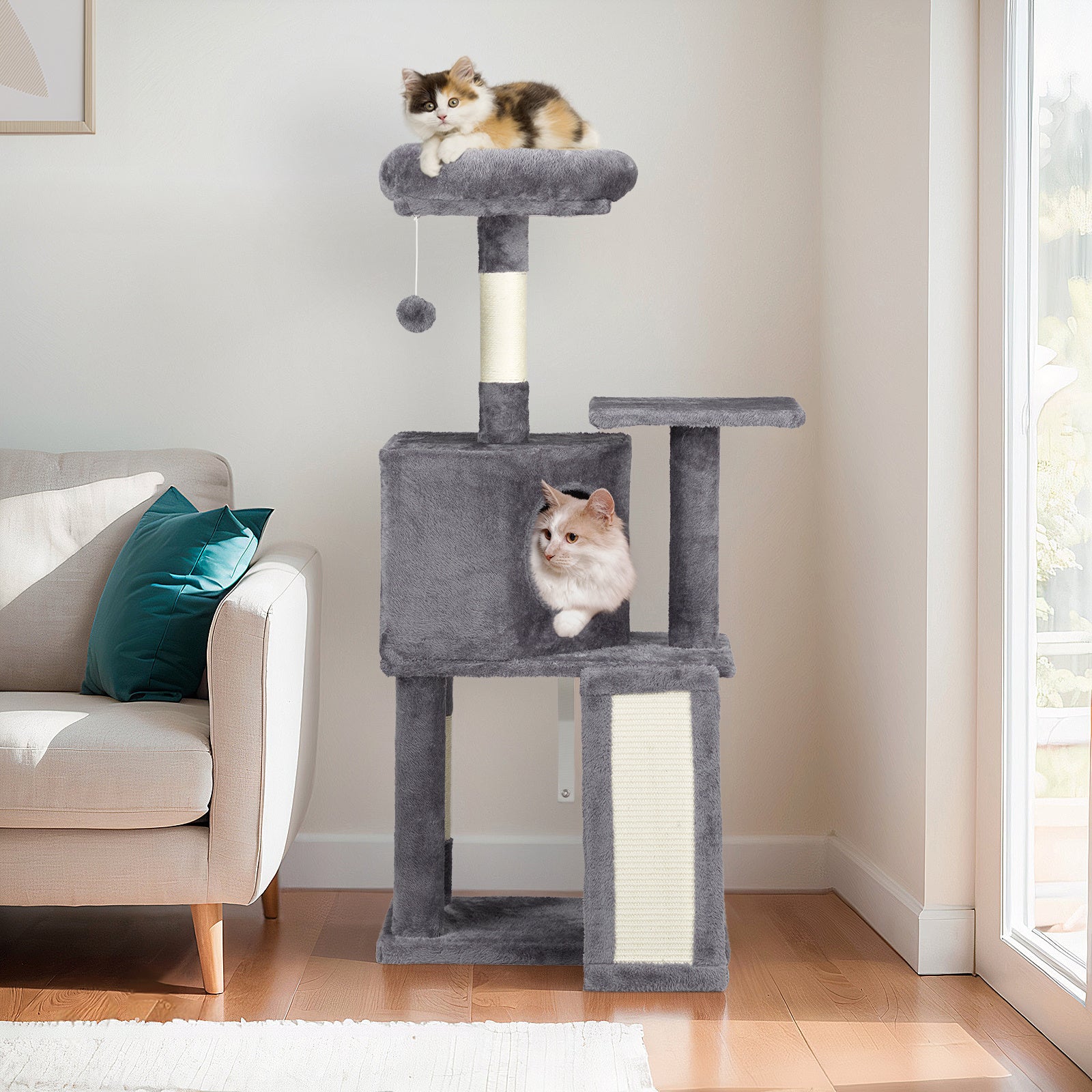 47inch, Dark Grey, Cat Scratcher, Trapezoidal Cat House, Cat Climbing Frame