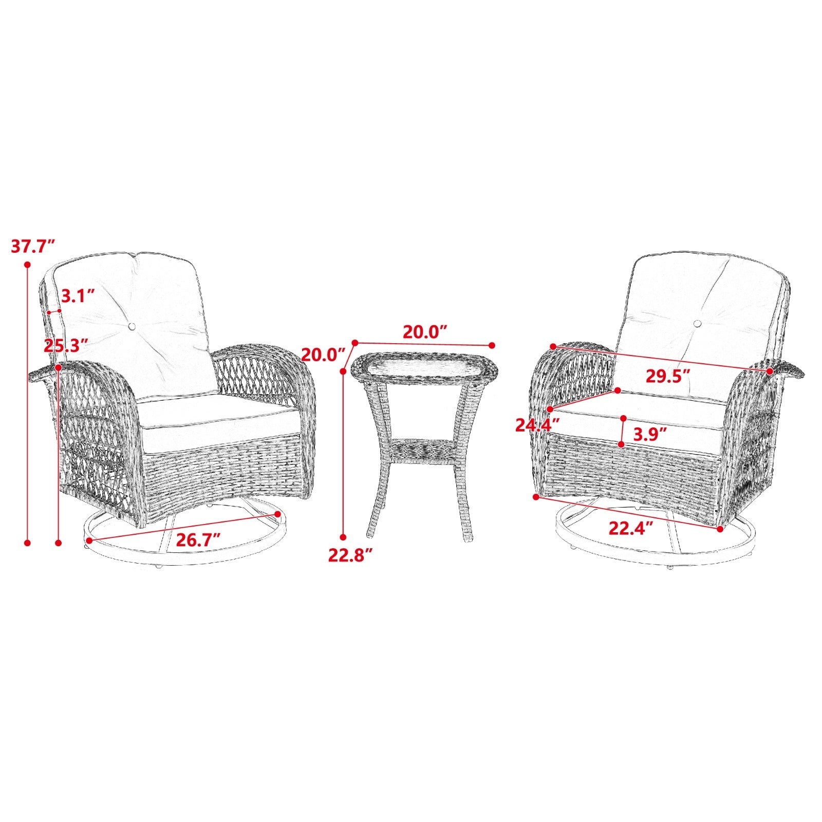 3nos Outdoor Swivel Rocker Patio Chairs 360  Rocking Set With Thick Cushions