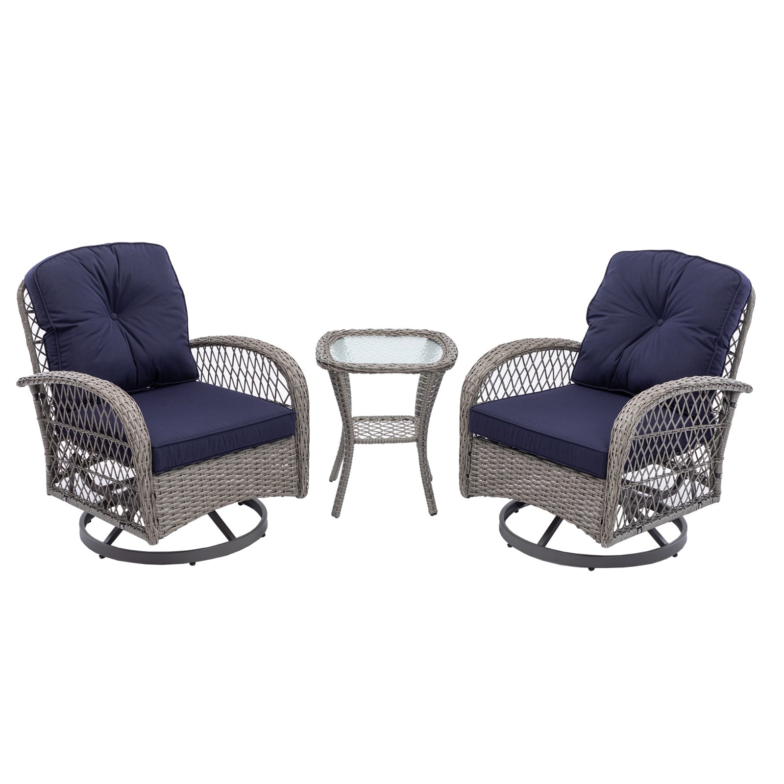3nos Outdoor Swivel Rocker Patio Chairs 360  Rocking Set With Thick Cushions