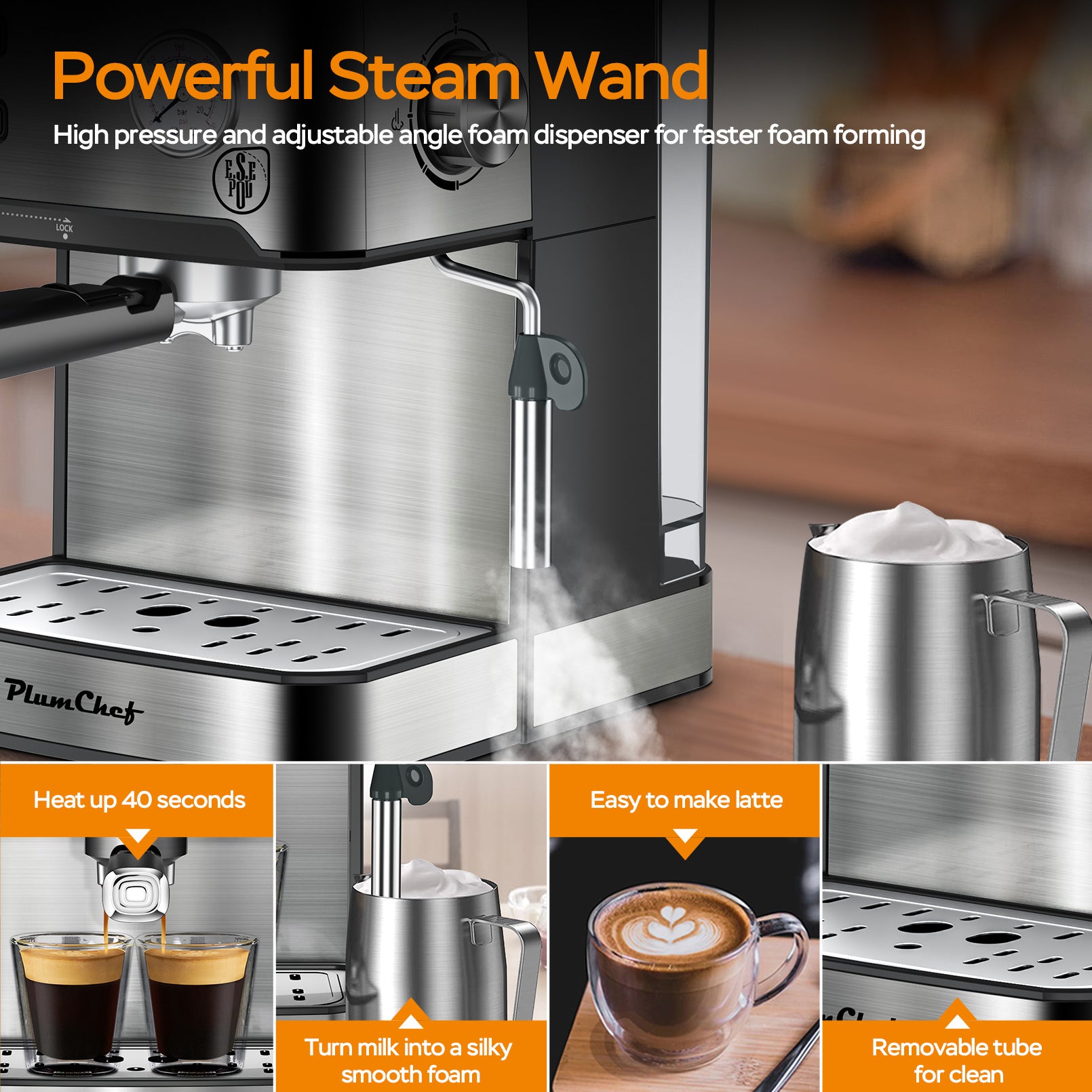 Professional Espresso Machine With Milk Frother, Visual Display Of Pressure, Removable Water Tank For Cappuccino, Latte, Machiato For Home Barista