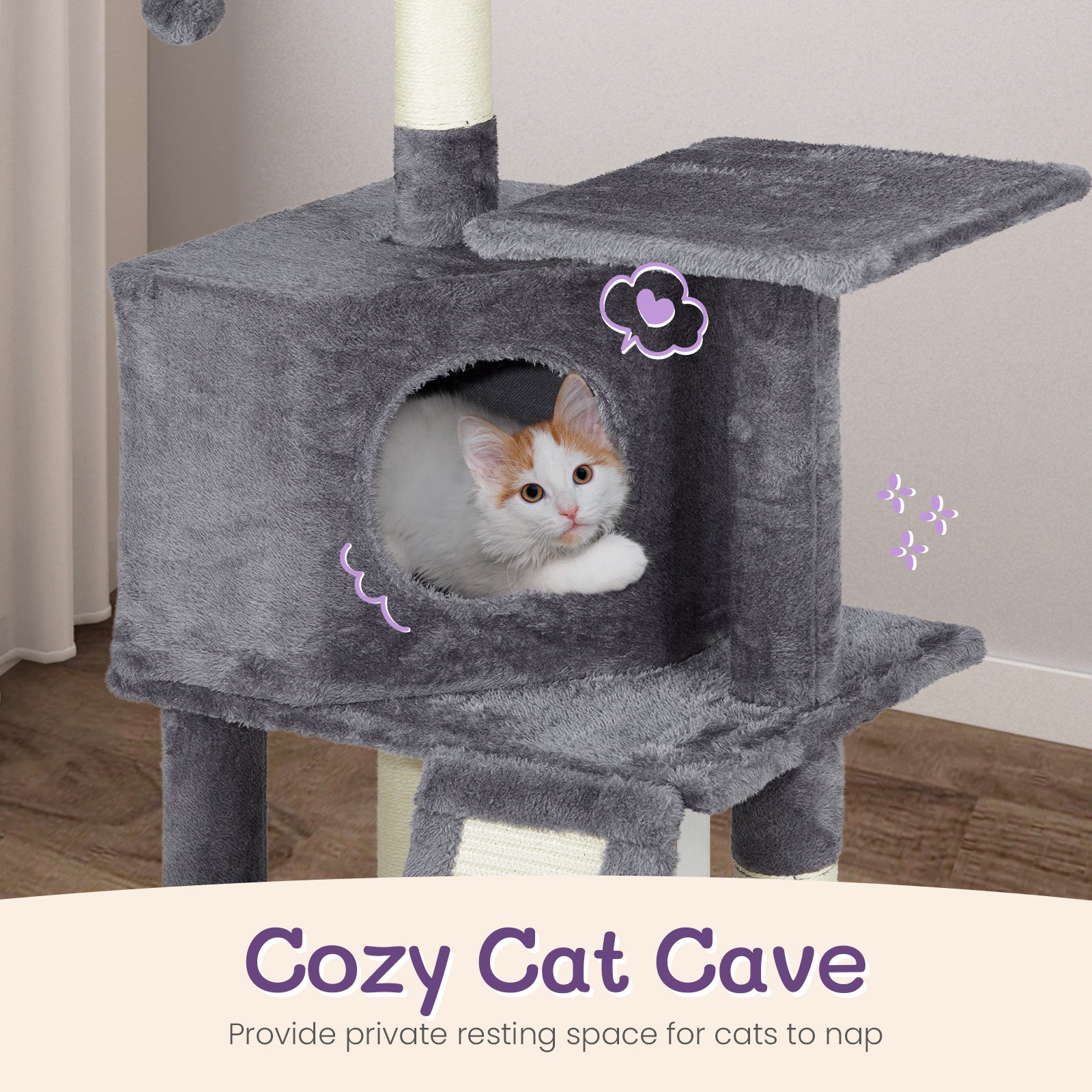 47inch, Dark Grey, Cat Scratcher, Trapezoidal Cat House, Cat Climbing Frame