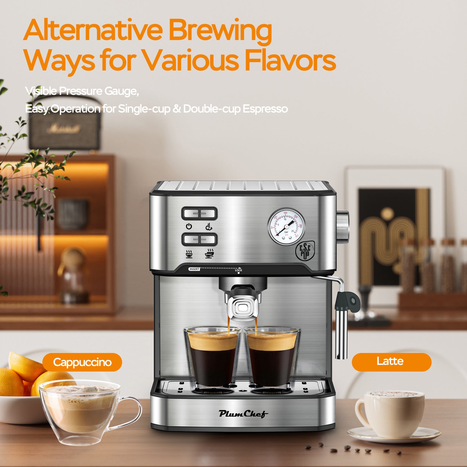 Professional Espresso Machine With Milk Frother, Visual Display Of Pressure, Removable Water Tank For Cappuccino, Latte, Machiato For Home Barista
