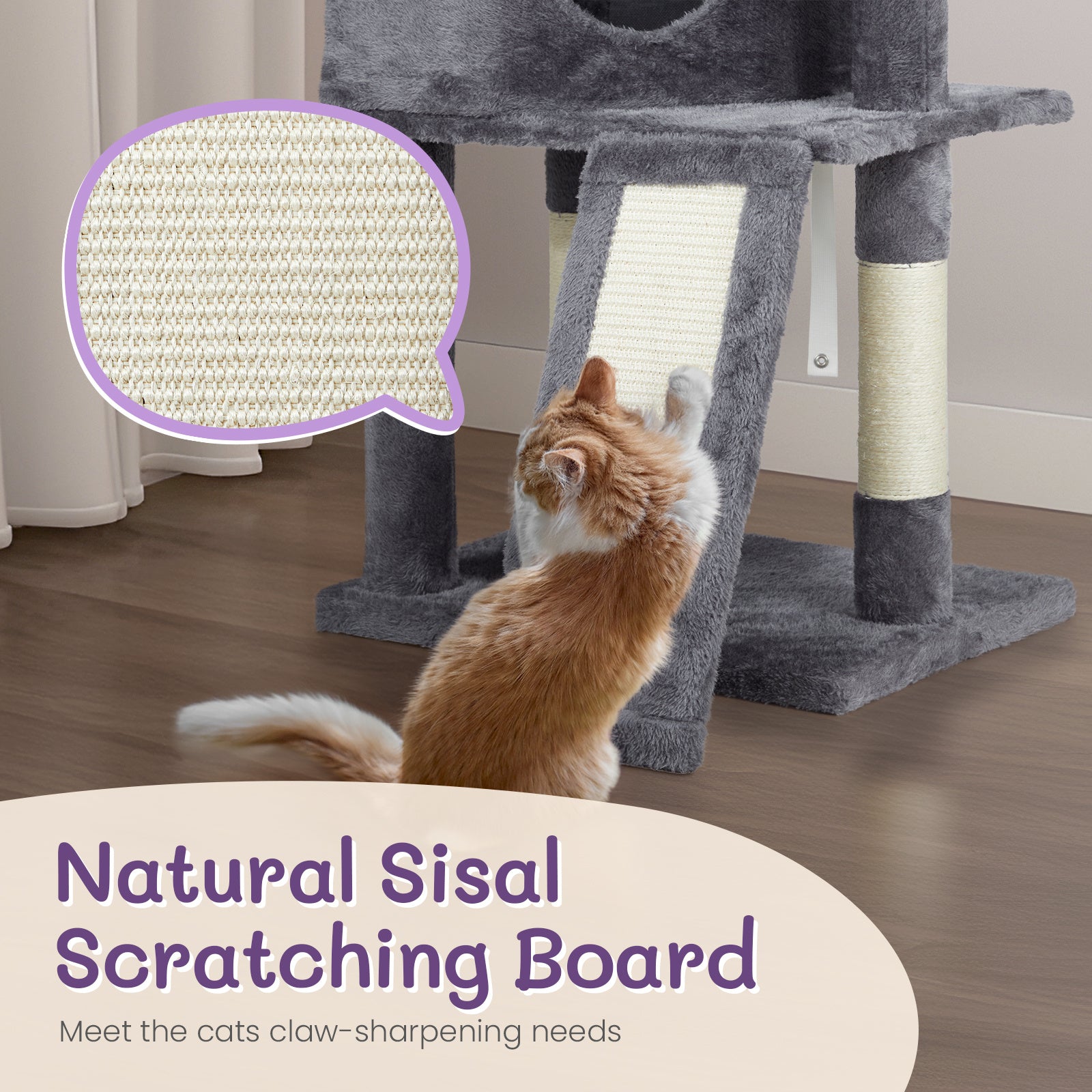 47inch, Dark Grey, Cat Scratcher, Trapezoidal Cat House, Cat Climbing Frame